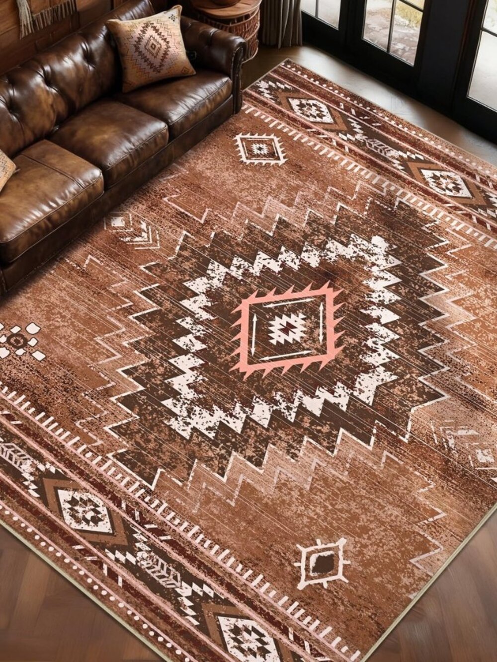 Western 8x10 Rug for Living Room, Aztec Washable Rug for Bedroom